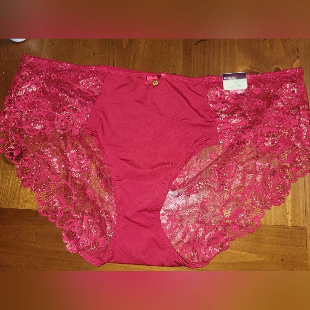 NEW NWT Cacique Plus Size Red/Gold Hipster Lace Panties Sz 26/28